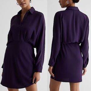 Express Collared Half Button Up Mini Portofino Shirt Dress Purple | NWOT